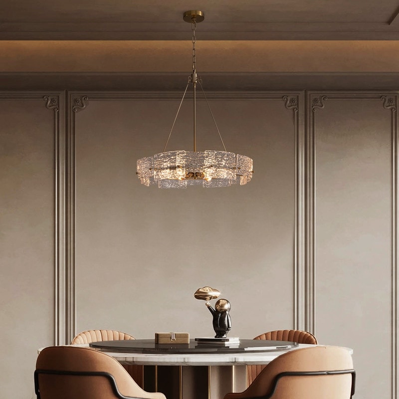 23.6 in. Modern Gold Crystal Chandelier 6-Light Glam Drum Pendant Light for Kitchen Island Dining Room