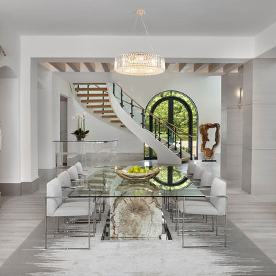 24.8 in. 8-Light Farmhouse Chandelier, Crystal Chandelier, Drum Chandelier for Dining Room Living Room Bedroom Kitchen