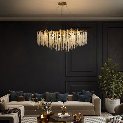 40 in. Gold Modern Crystal Chandelier Tree Branches Rectangular Chandelier Kitchen Island Pendent Light for Dining Room