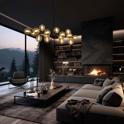 40 in. Linear Mid Century Modern Chandelier 16-Light Gold Brass Sputnik Pendant Light with Frosted Glass Globe for Dining Room