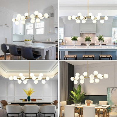 40 in. Linear Mid Century Modern Chandelier 16-Light Gold Brass Sputnik Pendant Light with Frosted Glass Globe for Dining Room