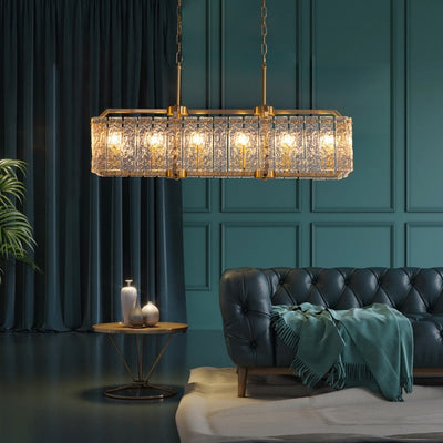 40 in. Linear Modern Crystal Chandeliers 16-Light Brass Gold Rectangular Chandelier for Dining Living Room Kitchen Island