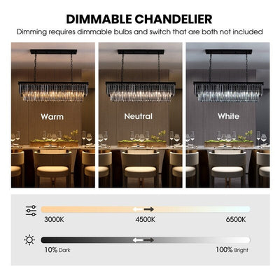 47 in. Smoked Gray and Black Modern Contemporary Crystal Chandelier 2-Tier Linear Kitchen Island Pendant Light for Dining Room