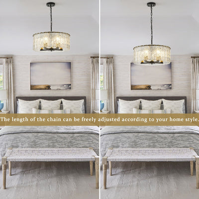 5-Light Modern Round Drum Chandelier, Classic Semi Flush Mount Chandelier, Kitchen Island Pendant Light for Dining Room