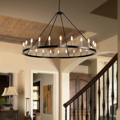 54-inch Round Wagon Wheel 24-light Chandelier