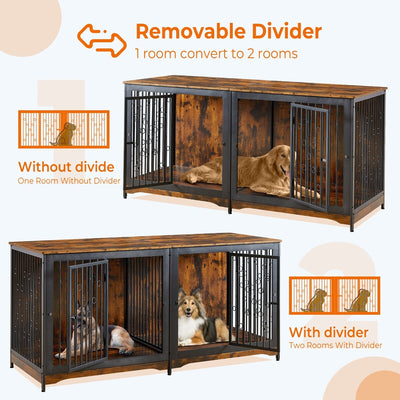 70.86'' Dog Crate Furniture Large Breed TV Stand with Cushion & Double Rooms (No Cushion)
