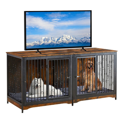 70.86'' Dog Crate Furniture Large Breed TV Stand with Cushion & Double Rooms (No Cushion)