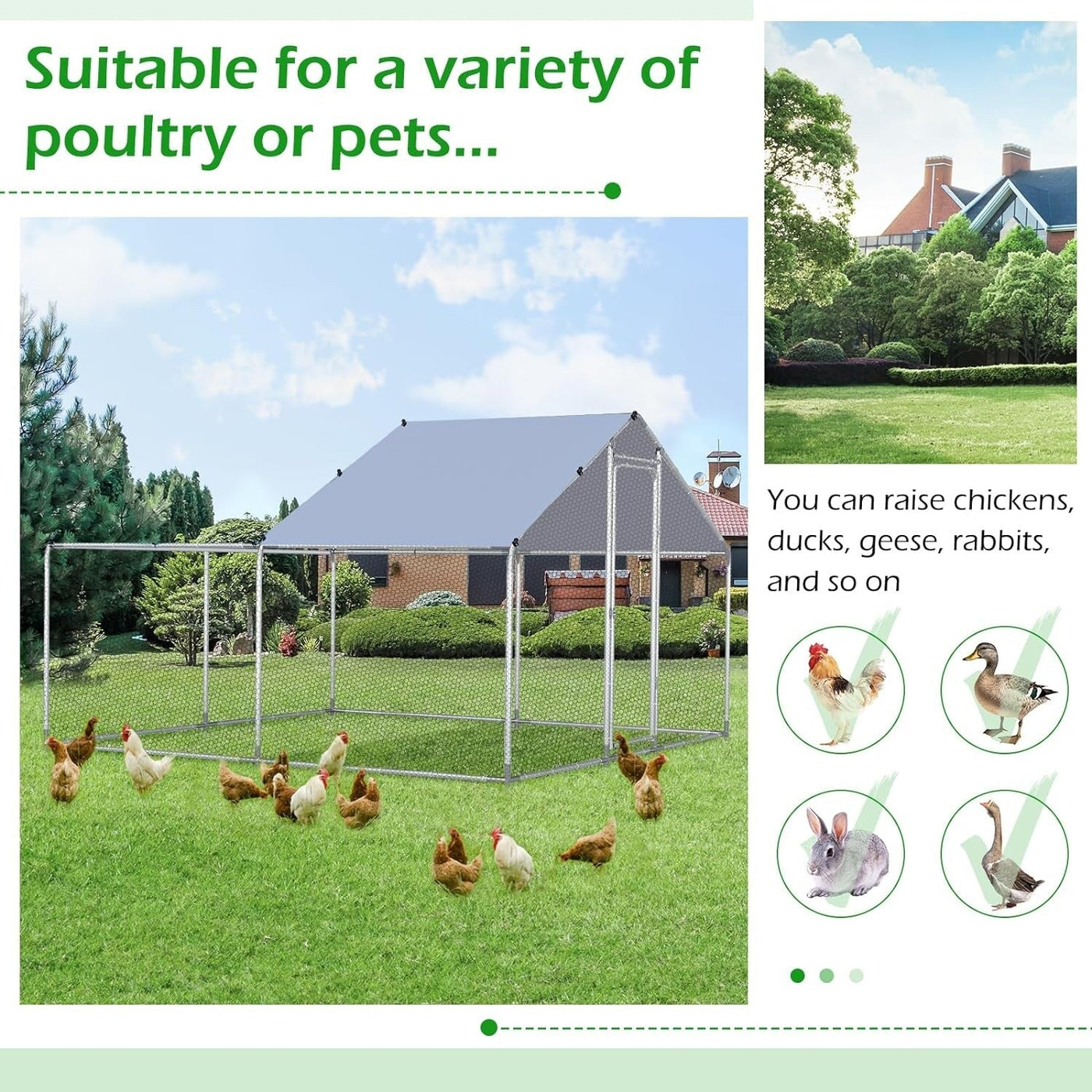 AECOJOY Large Metal Chicken Coop Run Walk-in Metal Chicken Cage