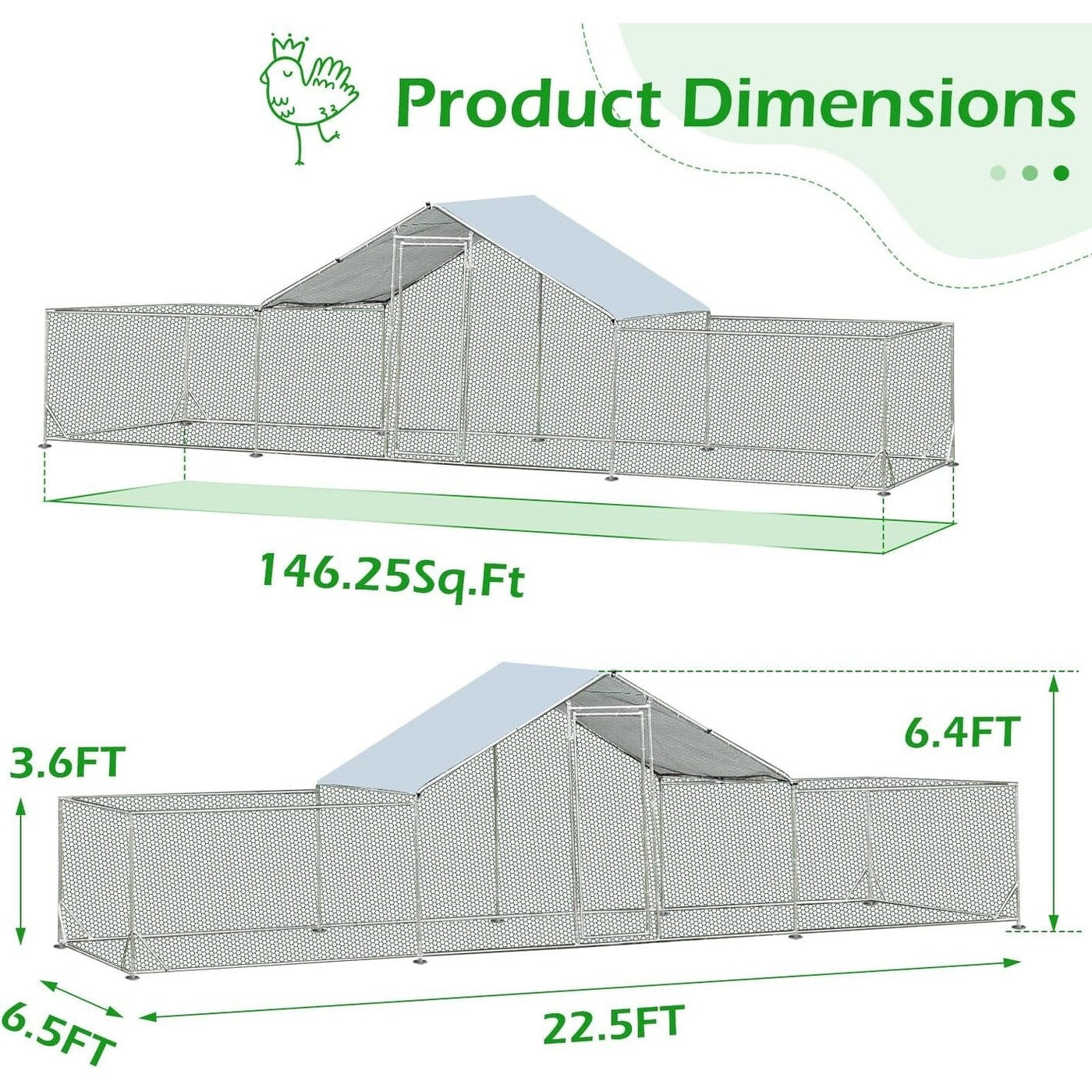 AECOJOY Large Metal Chicken Coop Run Walk-in Metal Chicken Cage