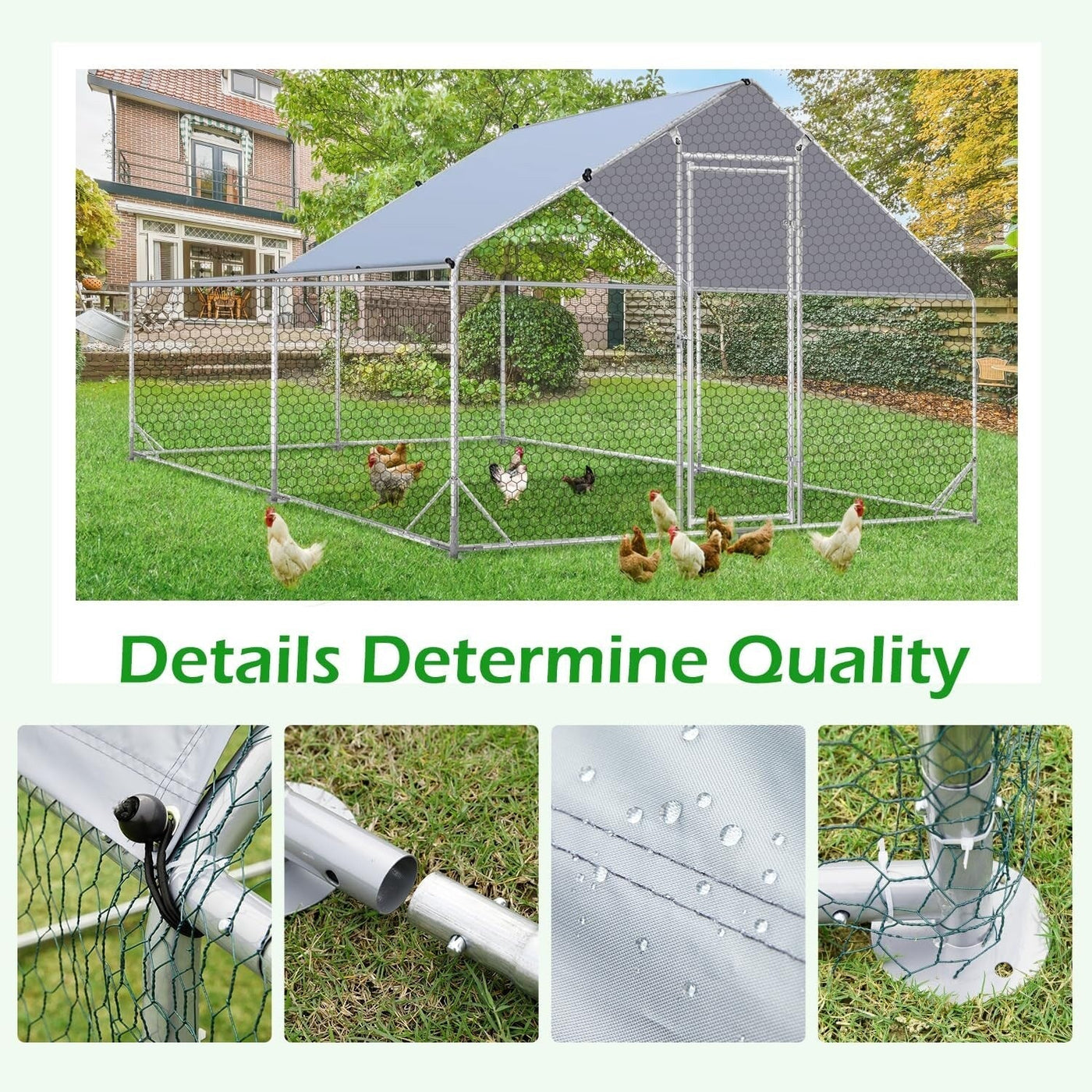 AECOJOY Large Metal Chicken Coop Run Walk-in Metal Chicken Cage