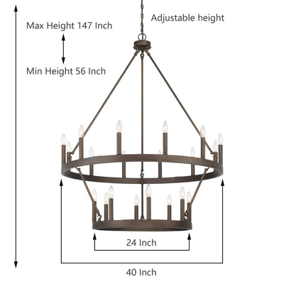 Acroma 20-light Modern Farmhouse 40In Round Wagon Wheel Chandelier with UL