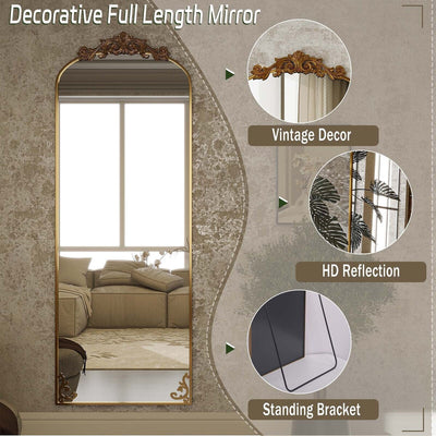 Arched Full Length Mirror with Baroque Flower Design