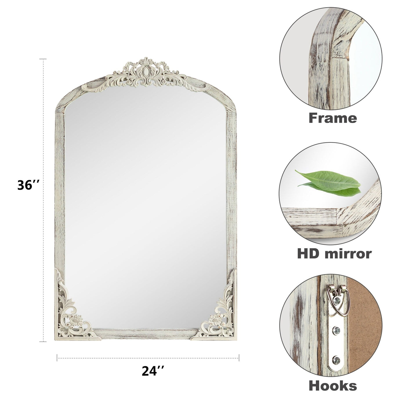 Arched Full-Length Solid Wood Carving Floor Mirror