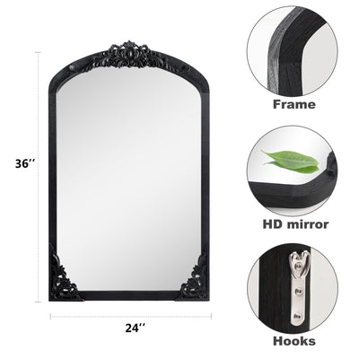 Arched Full-Length Solid Wood Carving Floor Mirror