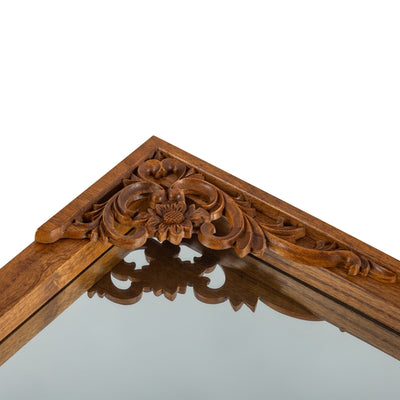 Arched Full-Length Solid Wood Carving Floor Mirror