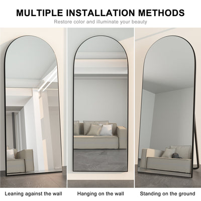 Arched Full-Length Standing Wood Floor Mirror, Wall Mirror