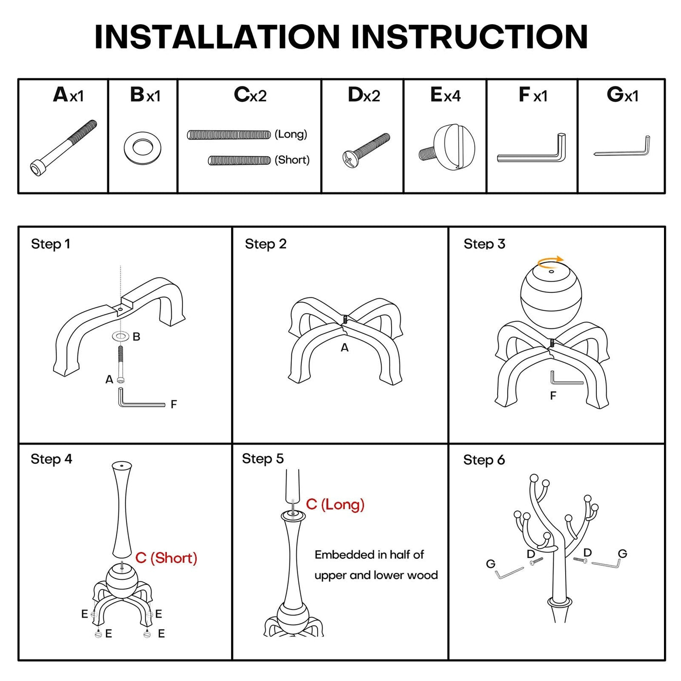 Tree-branch Rubberwood Freestanding Coat Rack with 8 Hooks - 24.5W x 70.87H