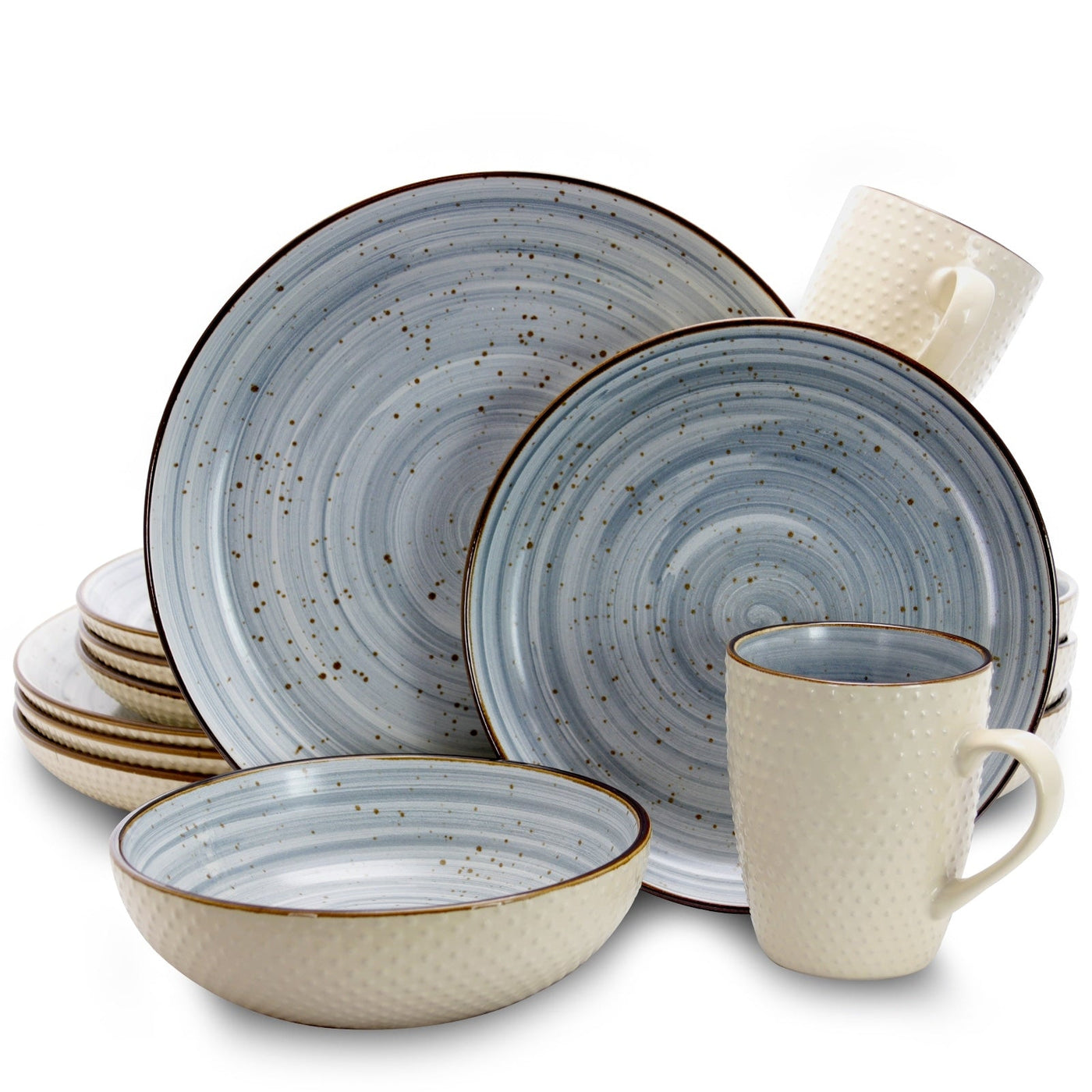 Elama Embossed Dot Two Tone 16-Piece Dinnerware Set in Powder Blue
