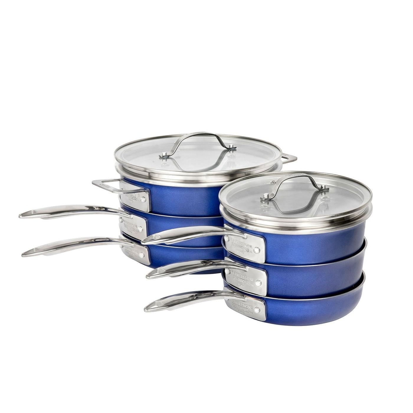 Granitestone Blue 15 Piece Stackmaster Nonstick Cookware Set with Glass Lids