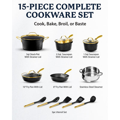 Granitestone Charleston Hammered 15 Piece Nonstick Cookware Set