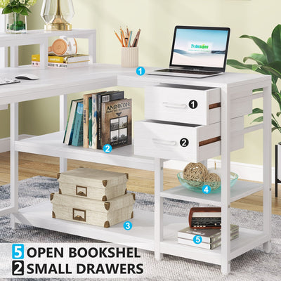L Shaped Desk with Drawer, Home Office Corner Desk with Storage Shelves and Monitor Stand, Rustic PC Desk for Small Space