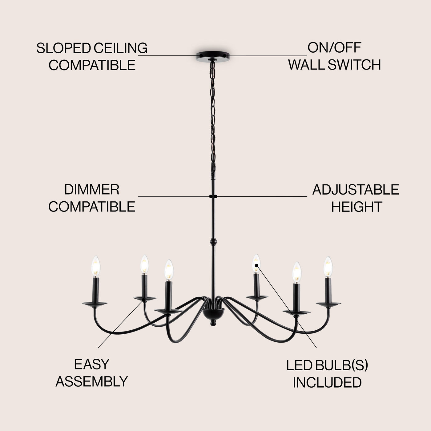 34.75 6-Light Iron LED Chandelier, by JONATHAN Y