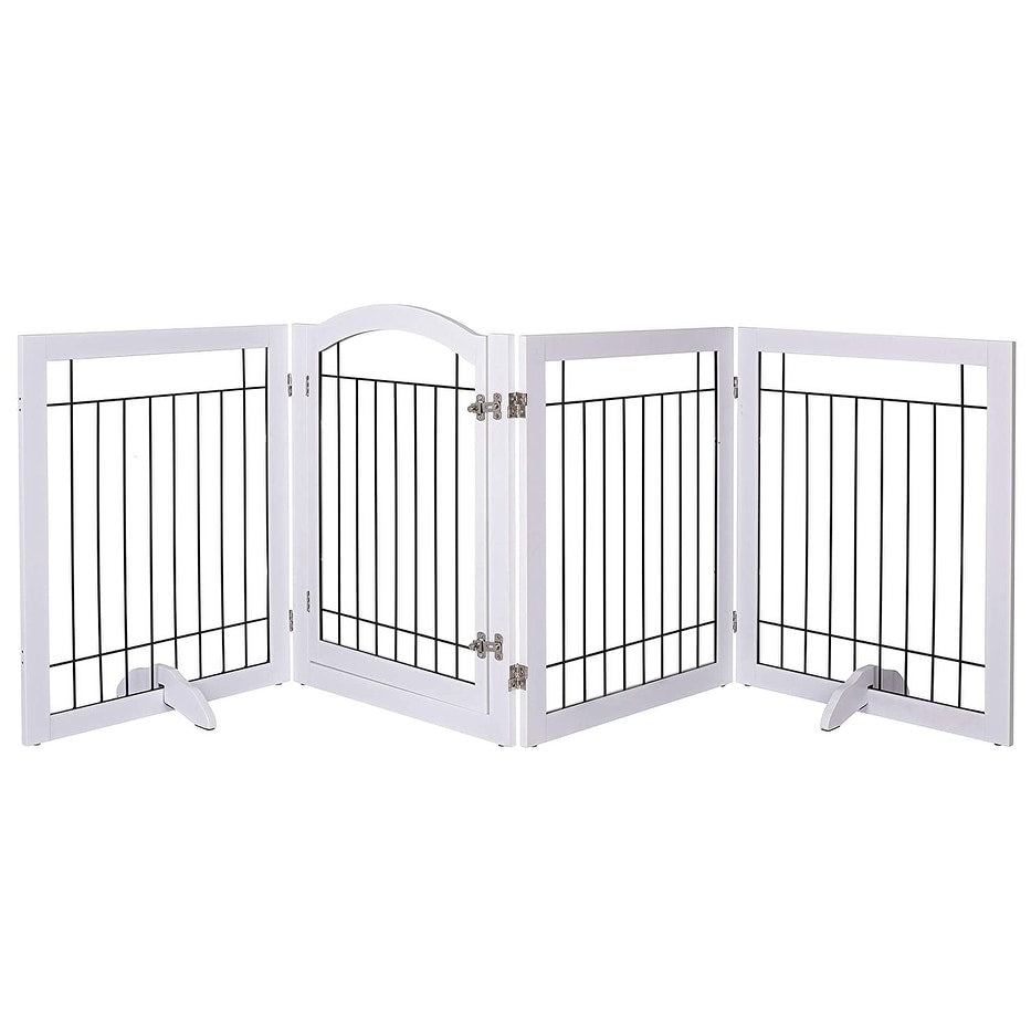 SPIRICH 96 inch Extra Wide 30 inches Tall Dog gate with Door Walk Through, Freestanding Wire Pet Gate,Pet Puppy Safety Fence