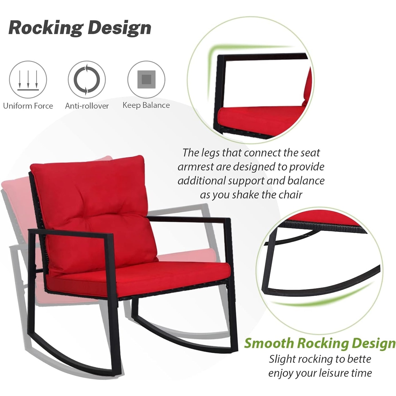 SUNCROWN 3-Piece Black Metal Outdoor Patio Rocking Bistro Set