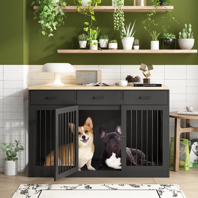 Stylish Wooden Dog Crate Furniture with Storage, 3 Drawers