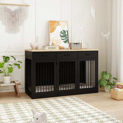 Stylish Wooden Dog Crate Furniture with Storage, 3 Drawers