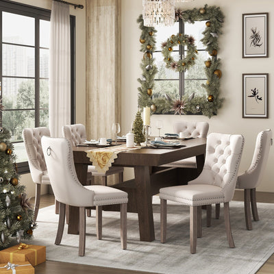 Upholstered Tufted Velvet Dining Chair with Solid Wood Legs Set of 6