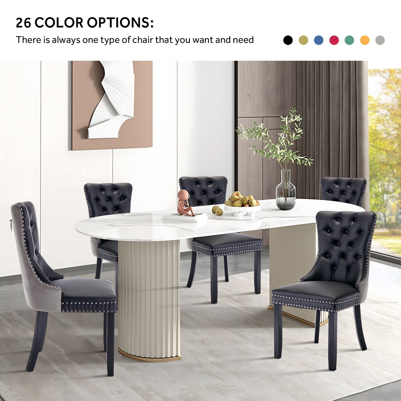 Upholstered Tufted Velvet Dining Chair with Solid Wood Legs Set of 6