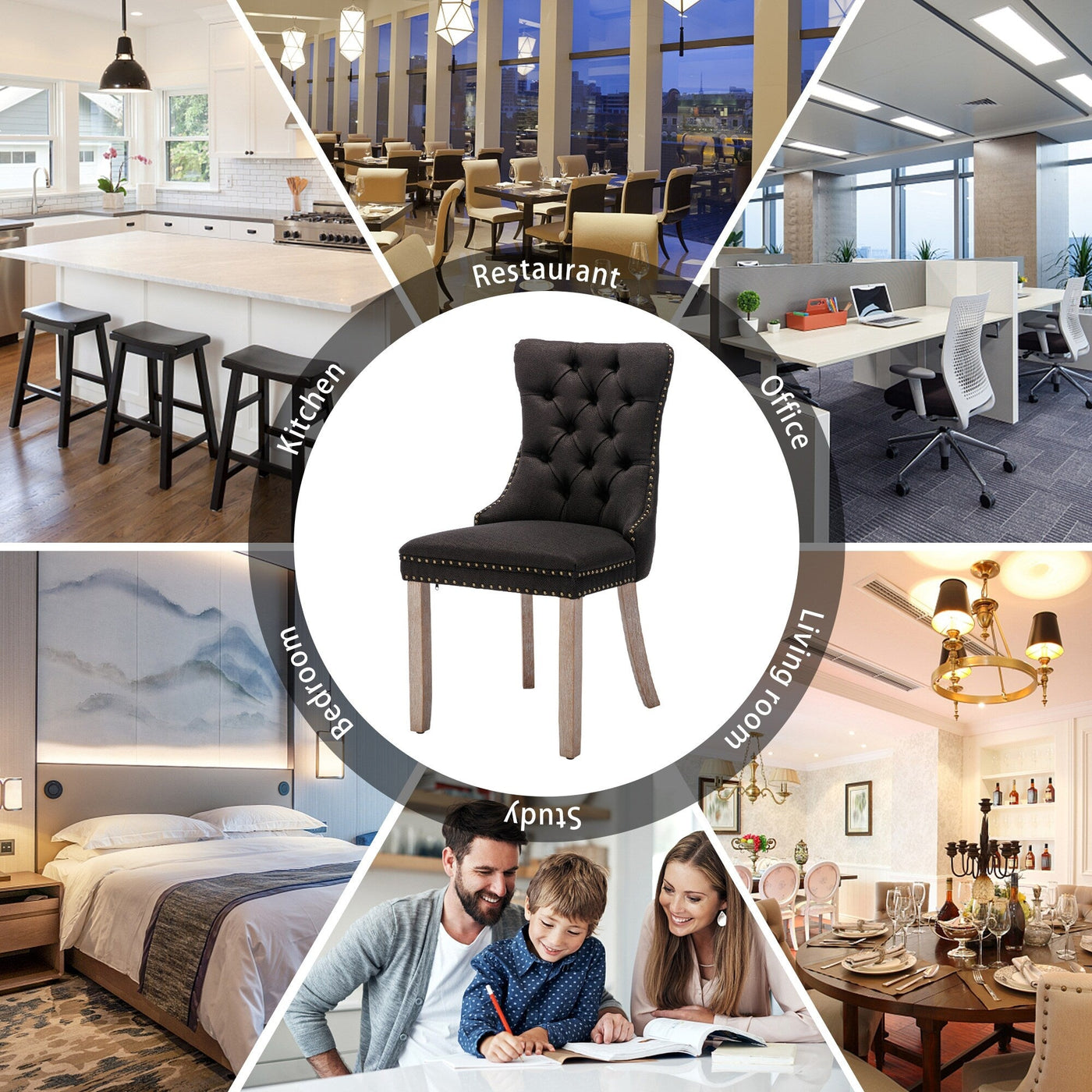 Upholstered Tufted Velvet Dining Chair with Solid Wood Legs Set of 6