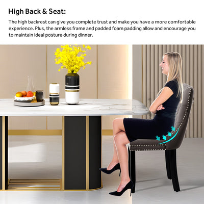 Upholstered Tufted Velvet Dining Chair with Solid Wood Legs Set of 6