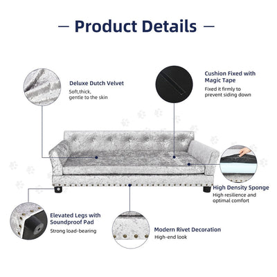 Velvet Tufted Couch Pet Bed Upholstered with Removable Cushion