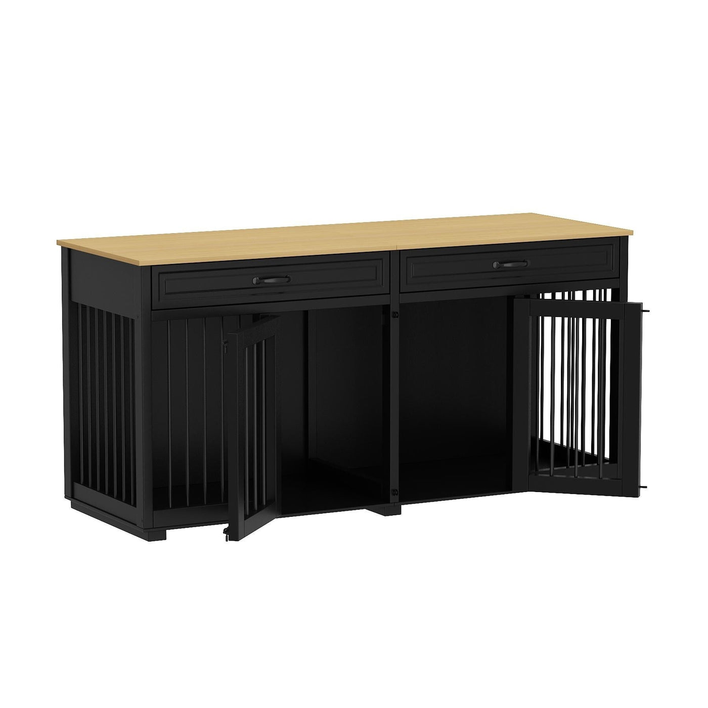 Wooden Double Dog Crate Kennel Furniture with 2 Drawers & Divider